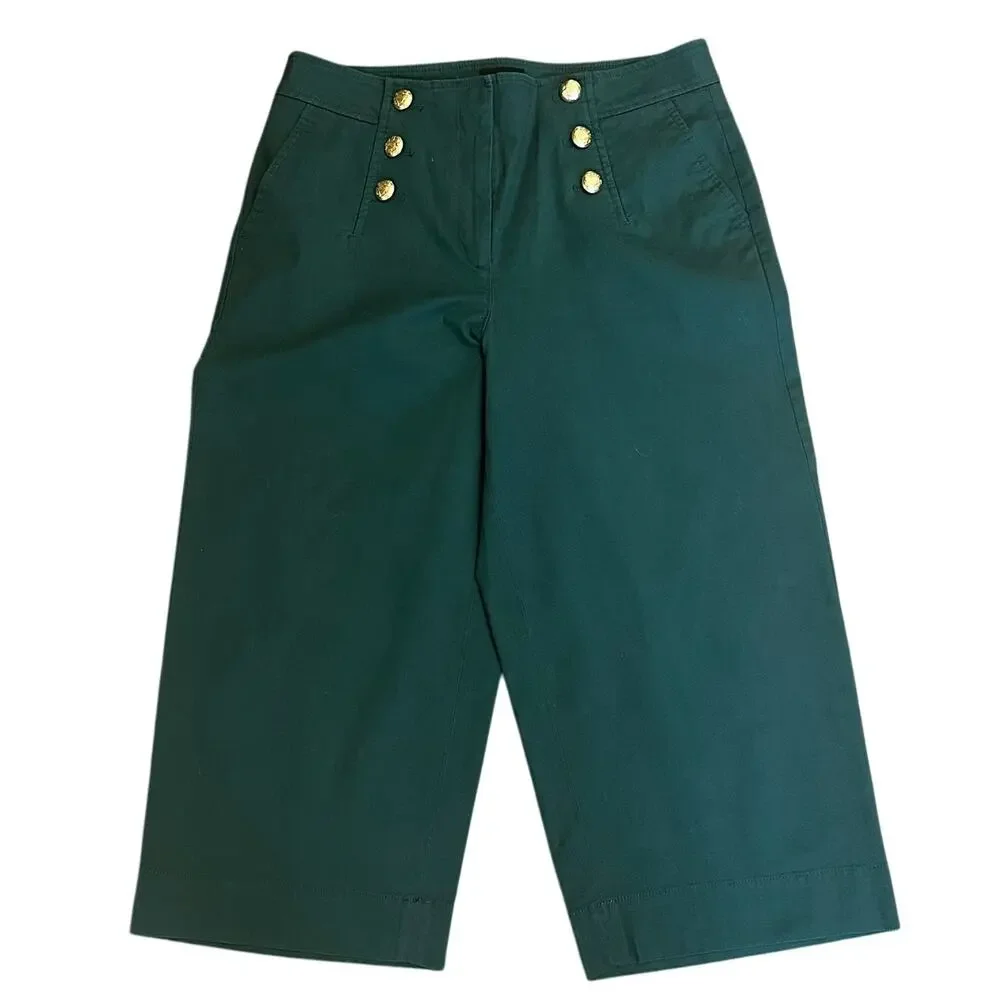 Talbots Green Sailor Button Cropped Wide-Leg Pants Women’s 10P | Preppy | Fall - Picture 2 of 9